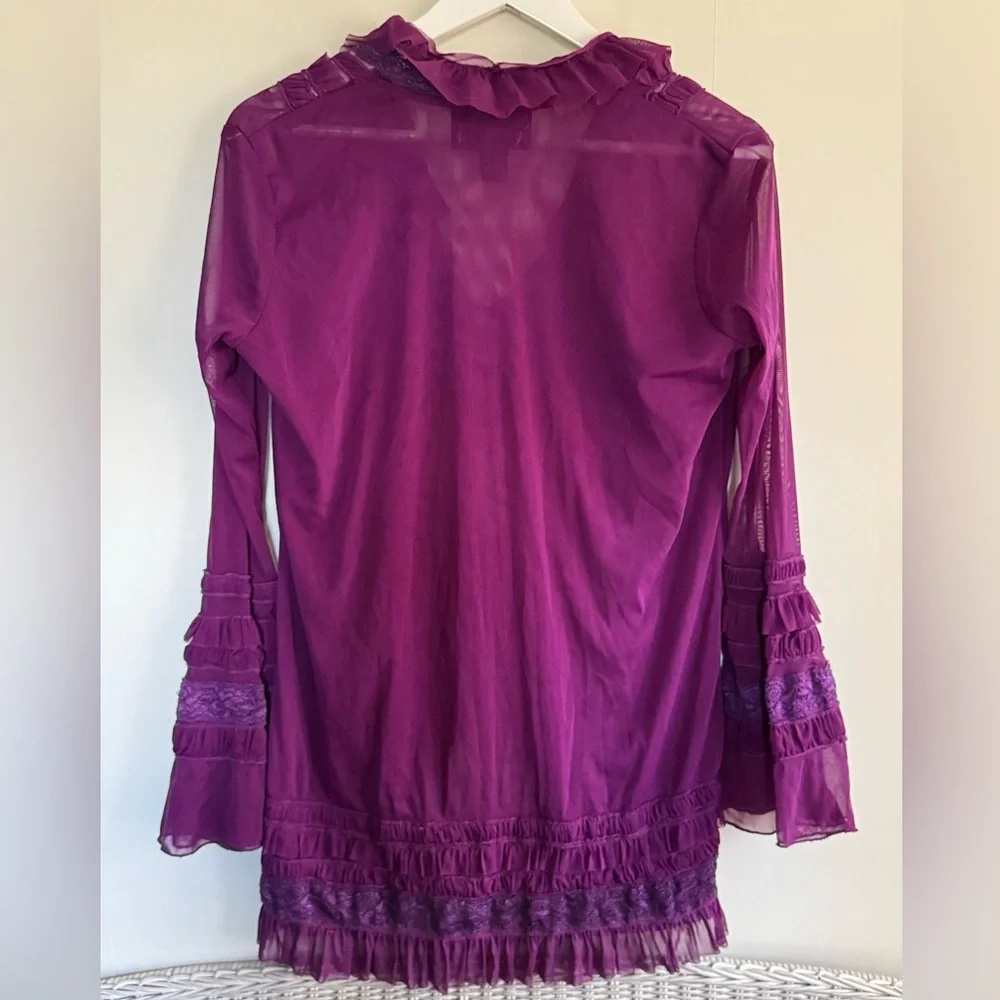 Sold- Antthony Purple Sheer Ruffles Cardigan - Picture 8 of 9